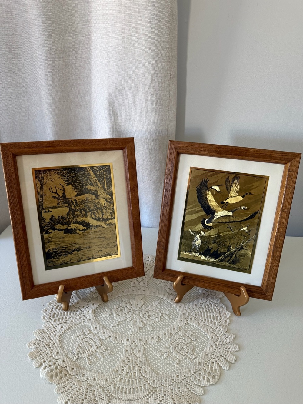Gorgeous Pair of Vintage R.H. Palenske Signed Gold Foil Art - Set of 2